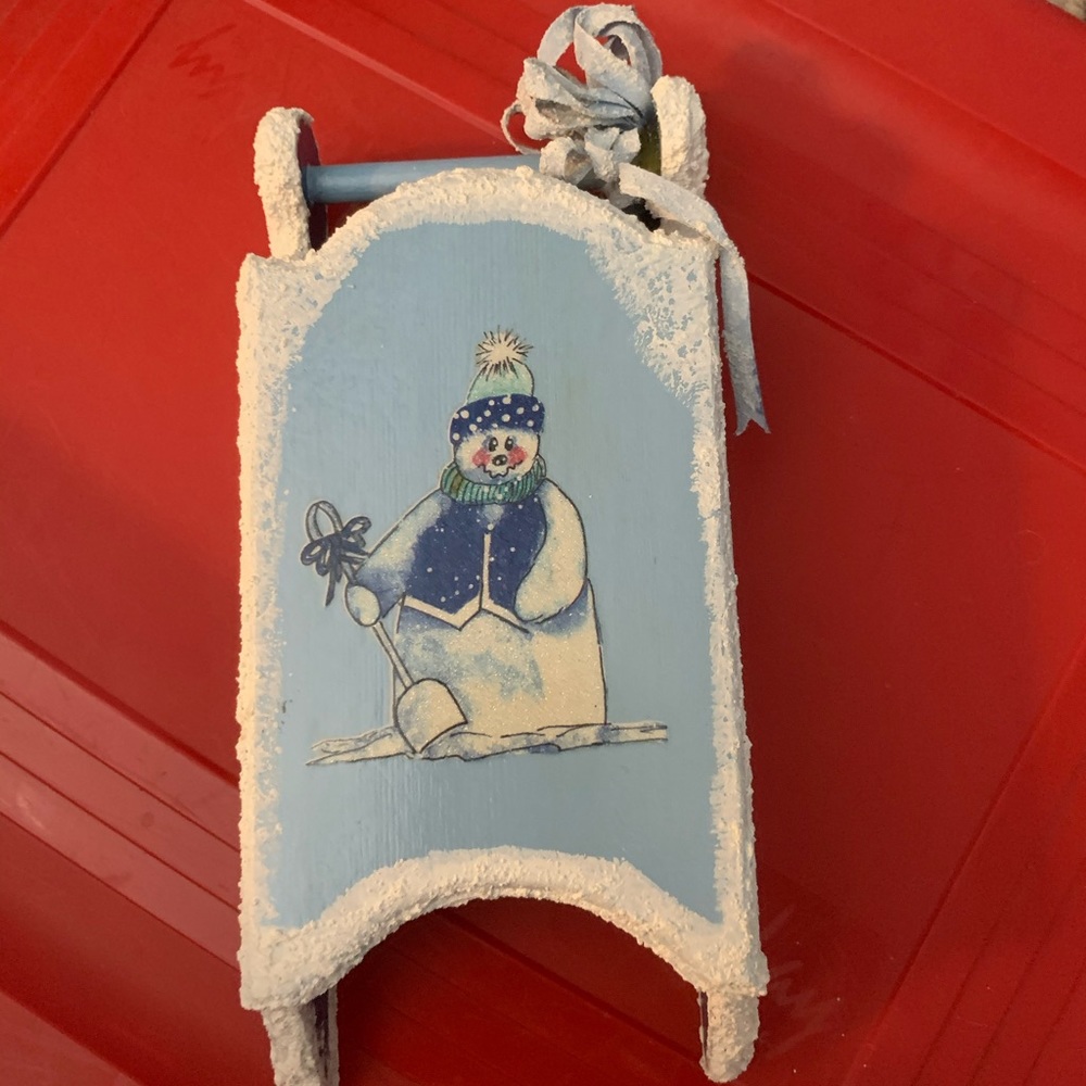 Handmade / hand painted snowman sled - Picture 1 of 4